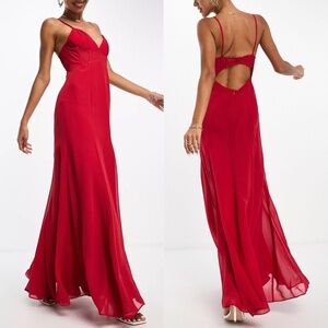 NEW ASOS DESIGN Red RUCHED BUST Chiffon Paneled CORSET Maxi DRESS US 6